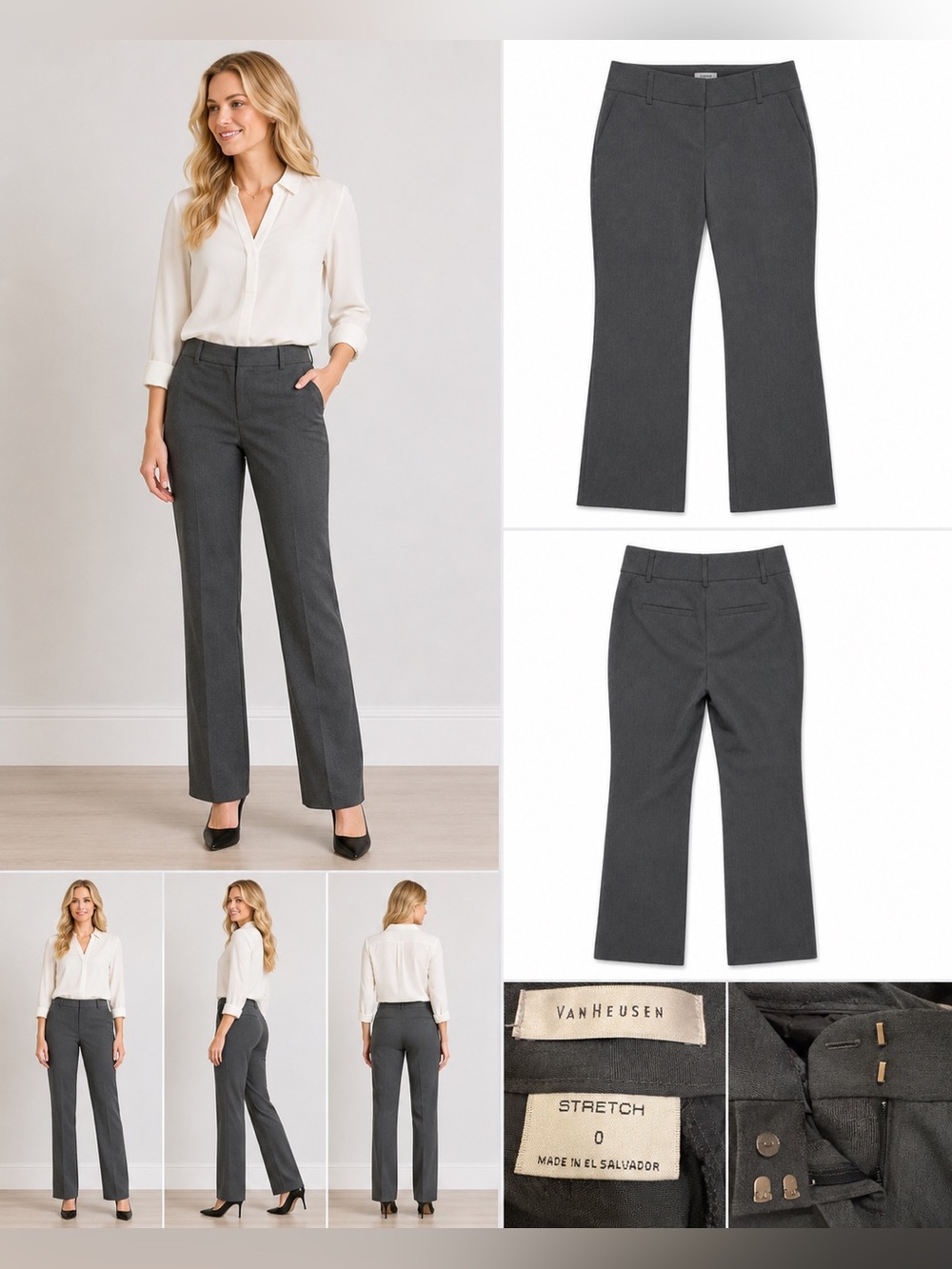 Van Heusen Gray Stretch Dress Pants Size 0 Straight Leg Career Office Slacks